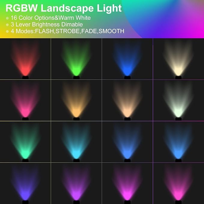EAGLOD 5W Led RGBW Outdoor Landscape Lights,Color Changing Landscape Lighting for Halloween,Christimas Lighting,12V~24V AC/DC 16 Color Spotlight