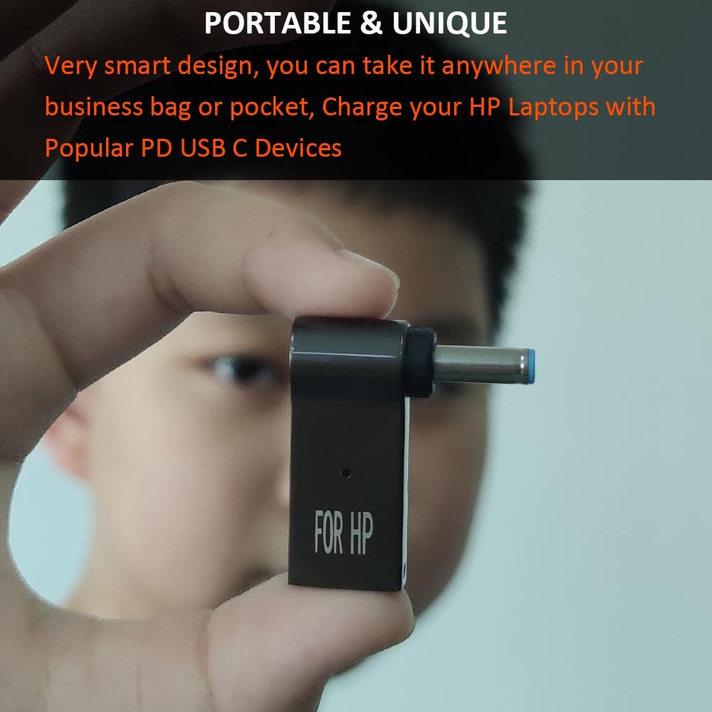 Female USB C to Smart Blue Tip Adapter for HP Laptop Charger 65W 45W 90W Power Adapter for Pavilion X360 11 13 15 Zbook 14u G4 G5 X360 EliteBook 840