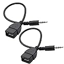 SelHeng 2Pcs Black USB to AUX Adapter Cable,3.5mm Male AUX Plug to USB 2.0 Female Converter Adapter Cable Cord for Car Aux Port 20cm/8-inch Length