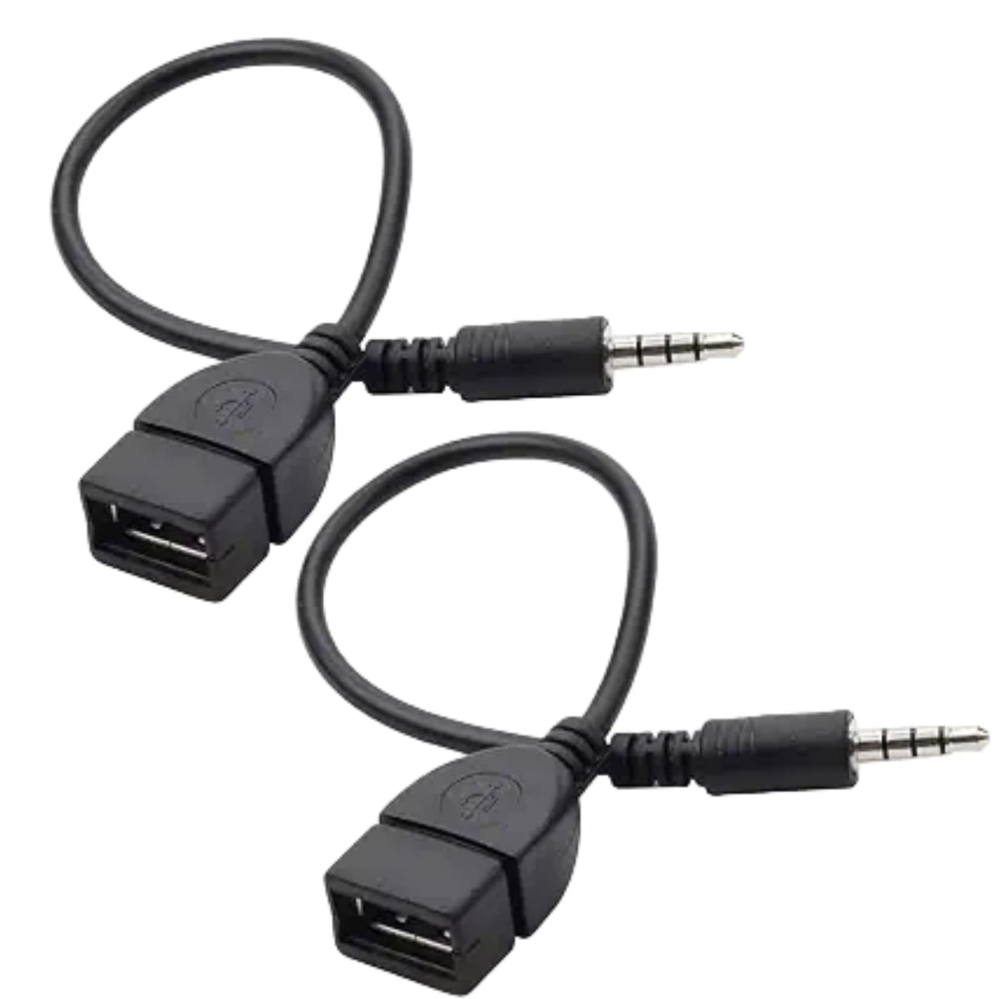 SelHeng 2Pcs Black USB to AUX Adapter Cable,3.5mm Male AUX Plug to USB 2.0 Female Converter Adapter Cable Cord for Car Aux Port 20cm/8-inch Length