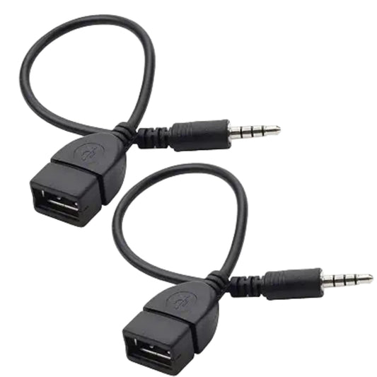 SelHeng 2Pcs Black USB to AUX Adapter Cable,3.5mm Male AUX Plug to USB 2.0 Female Converter Adapter Cable Cord for Car Aux Port 20cm/8-inch Length