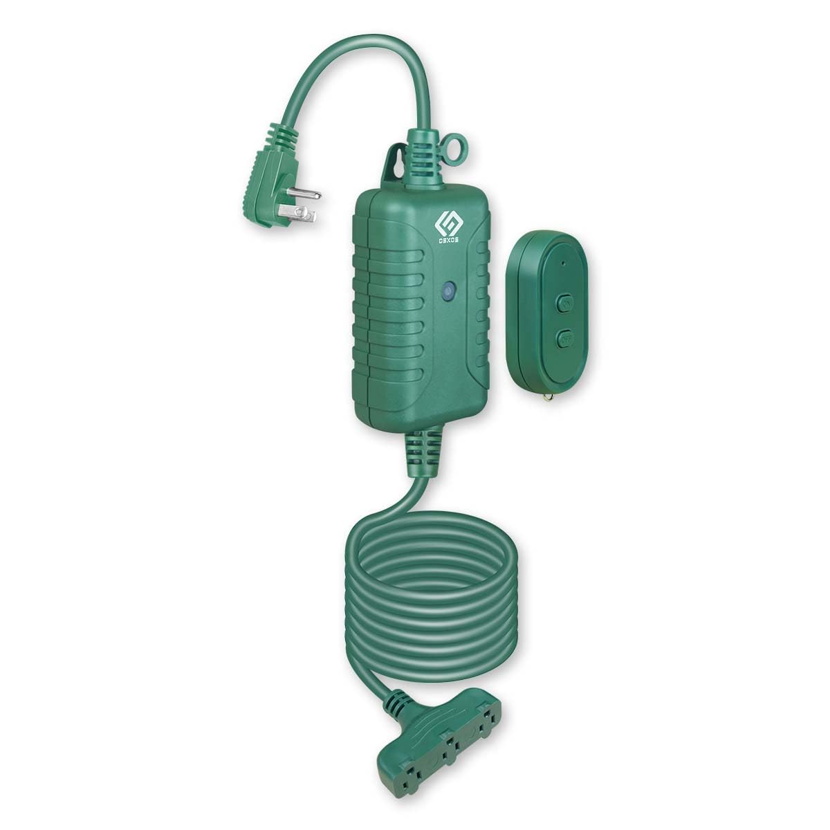OSKOS Outdoor 3 Grounded Outlets with Wireless Remote Control, 15 ft Power Cord, Green.