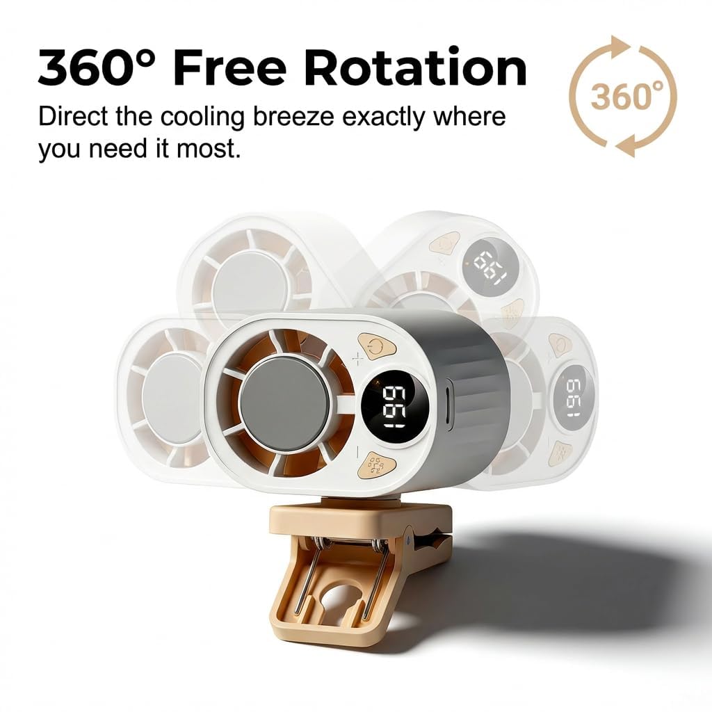 sncsiuw Car Clip On Air Conditioner Fan, 2026 Hands-Free Personal Cooling Fan 360° Rotation & 199 Speeds with Semi-Cooling Technology, 3-Speed Silent