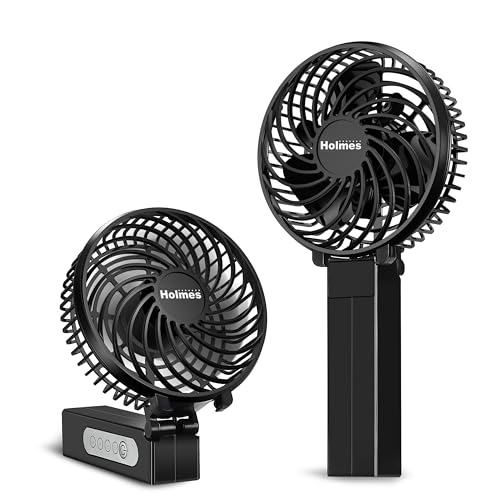 HOLMES 4" Portable, Handheld, Personal or Desk Fan, 3 Speeds, Rechargeable battery, USB-C Charging Cable, 180° Adjustable Head, Lightweight, Compact