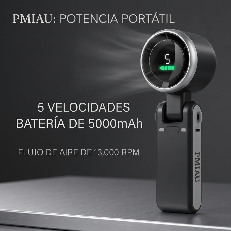 PMIAU Portable Mini Fan 5000mAh (15hours) Rechargeable USB Desk Fan, 5 Speeds Personal Cooling Fan, 6.7 in Compact Quiet Fan for Office, Bedroom