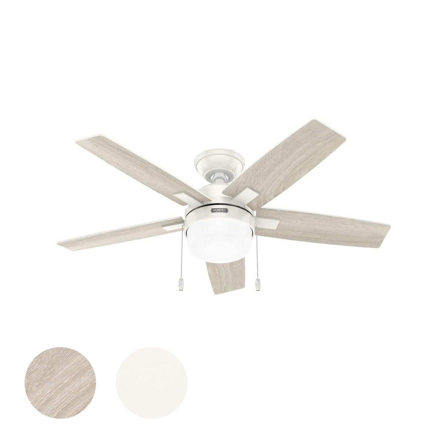 Hunter Fan 44 Inch Contemporary Fresh White Finish Indoor Ceiling Fan with LED Light Kit and Pull Chain (Renewed)