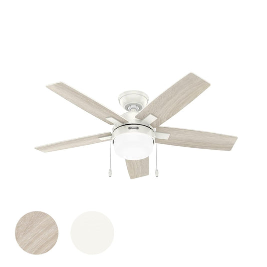 Hunter Fan 44 Inch Contemporary Fresh White Finish Indoor Ceiling Fan with LED Light Kit and Pull Chain (Renewed)