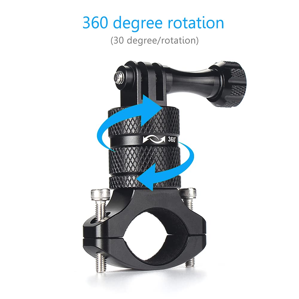 HSU Aluminum Bike Bicycle Handlebar Mount for GoPro Hero 13/12/11/10/9/8/7/6/5/4 Session AKASO Campark and Other Action Cameras, 360 Degrees Rotary