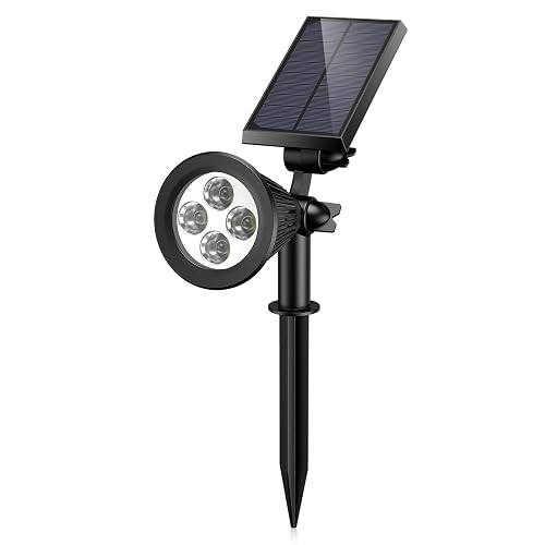 AMIR Solar Spotlights Outdoor Upgraded, Waterproof 1 Pack Security Landscape Lights 4 LED, Adjustable Solar Garden Light with Auto On/Off for Yard