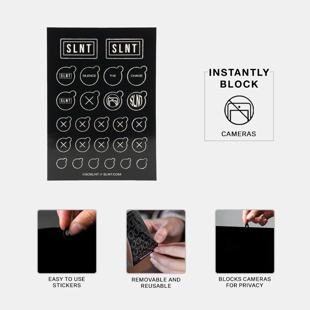 SLNT Privacy Stickers for Camera - Reusable Camera Stickers for Phones, Laptops, Tablets & Computer Webcams, Blackout Camera Covers