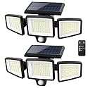 Tuffenough Solar Outdoor Lights 2500LM 210 LED Security Lights with Remote Control,3 Heads Motion Sensor Lights, IP65 Waterproof,270° Wide Angle Flood