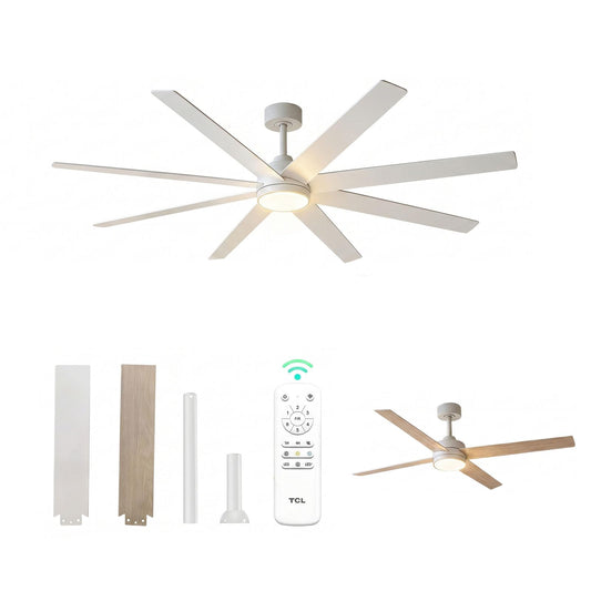 TCL 72 Inch White Large Ceiling Fans with Lights and Remote
