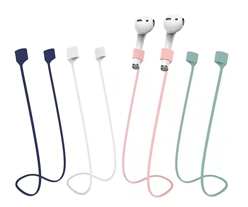 BUISAMG Magnetic Anti-Lost Straps for AirPods, Soft Silicone Sports Lanyard, Neck Rope Cord, Wireless Headphones Anti-Lost Rope. (4pcs Blue White Pink