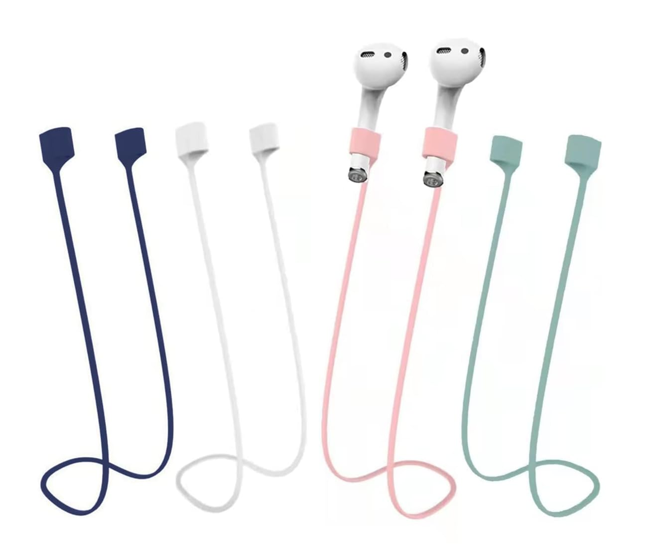 BUISAMG Magnetic Anti-Lost Straps for AirPods, Soft Silicone Sports Lanyard, Neck Rope Cord, Wireless Headphones Anti-Lost Rope. (4pcs Blue White Pink