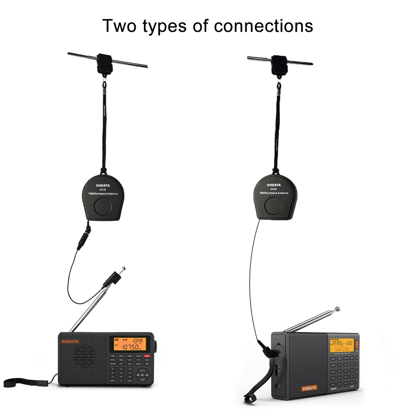 XHDATA AN-80 Shortwave Reel Antenna FM SW External Antenna Whip Antenna to Improve Signal Reception Suitable for FM SW Radio