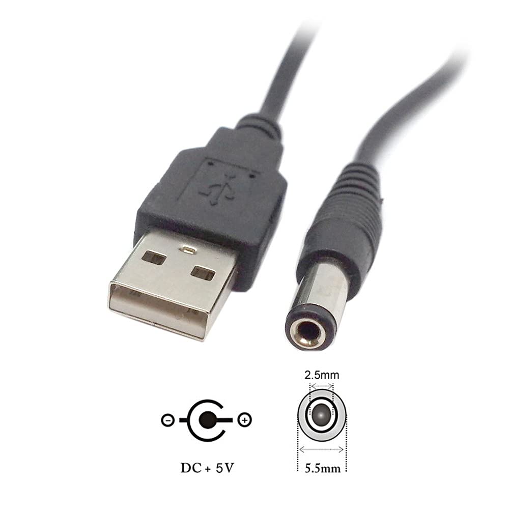 JSER USB 2.0 A Type Male to 5.5 x 2.5mm DC 5V Power Plug Barrel Connector Charge Cable 3ft