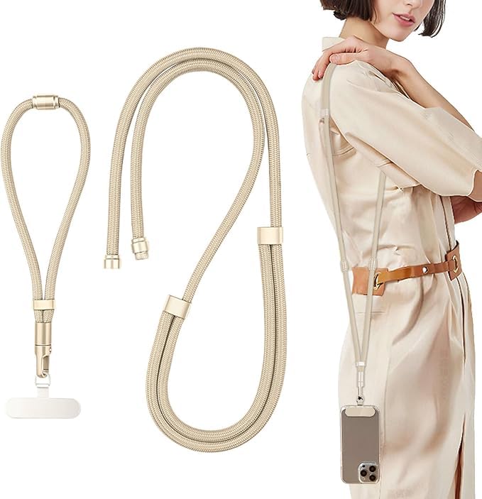 XHCLIUFB 3-in-1 Cell Phone Lanyard 1 Pack + Wrist Strap 1 Pack - Convertible Crossbody Strap with Locking Knob (1, Beige)