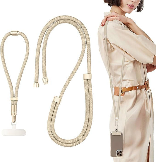 XHCLIUFB 3-in-1 Cell Phone Lanyard 1 Pack + Wrist Strap 1 Pack - Convertible Crossbody Strap with Locking Knob (1, Beige)