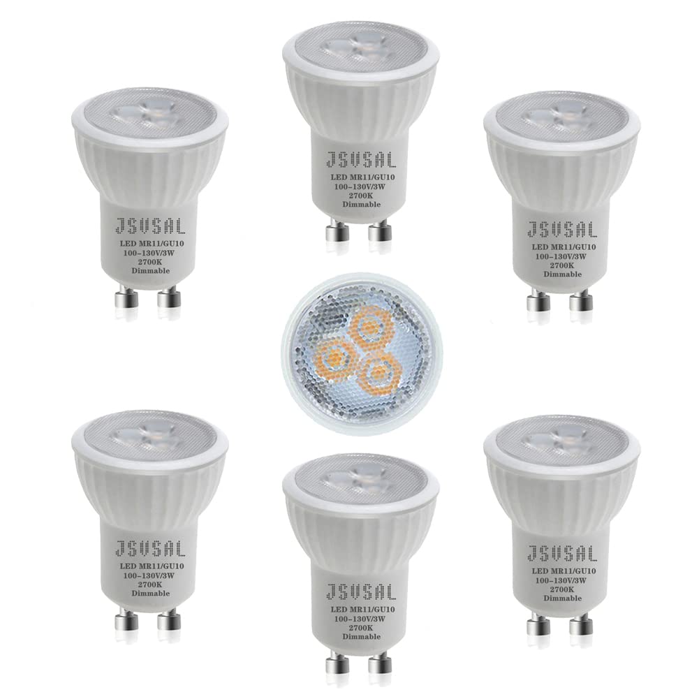 JSVSAL MR11 GU10 Mini LED Bulb,2700K Warm White,AC 120V,Dimmable,6-Pack