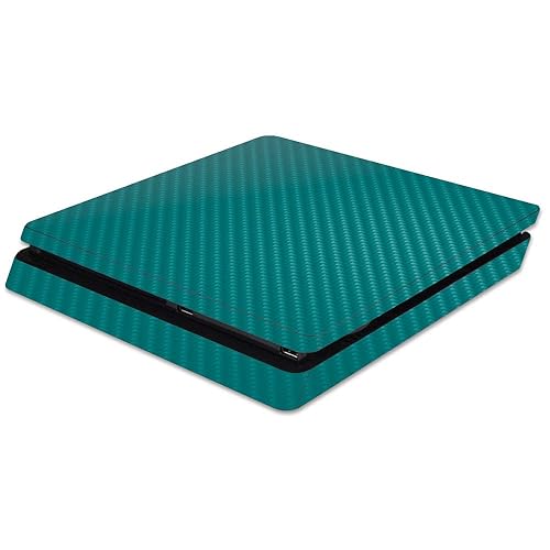 MightySkins Carbon Fiber Skin for Sony PS4 Slim Console - Teal | Protective, Durable Textured Carbon Fiber Finish | Easy to Apply, Remove, and Change