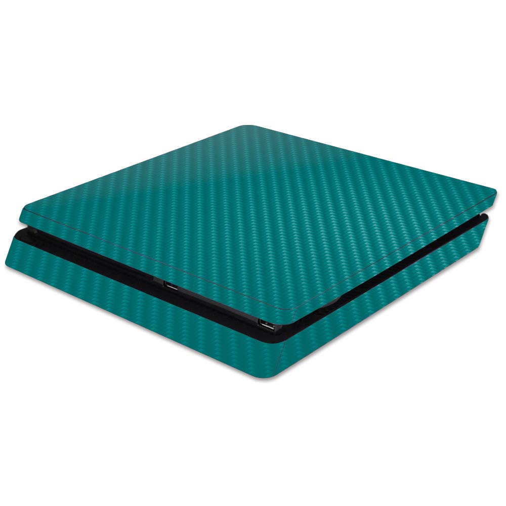 MightySkins Carbon Fiber Skin for Sony PS4 Slim Console - Teal | Protective, Durable Textured Carbon Fiber Finish | Easy to Apply, Remove, and Change