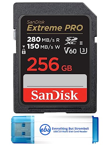 SanDisk 256GB Extreme Pro UHS-II SDXC Memory Card (SDSDXEP-256G-GN4IN) Bundle with 1 Everything But Stromboli SD Card Reader