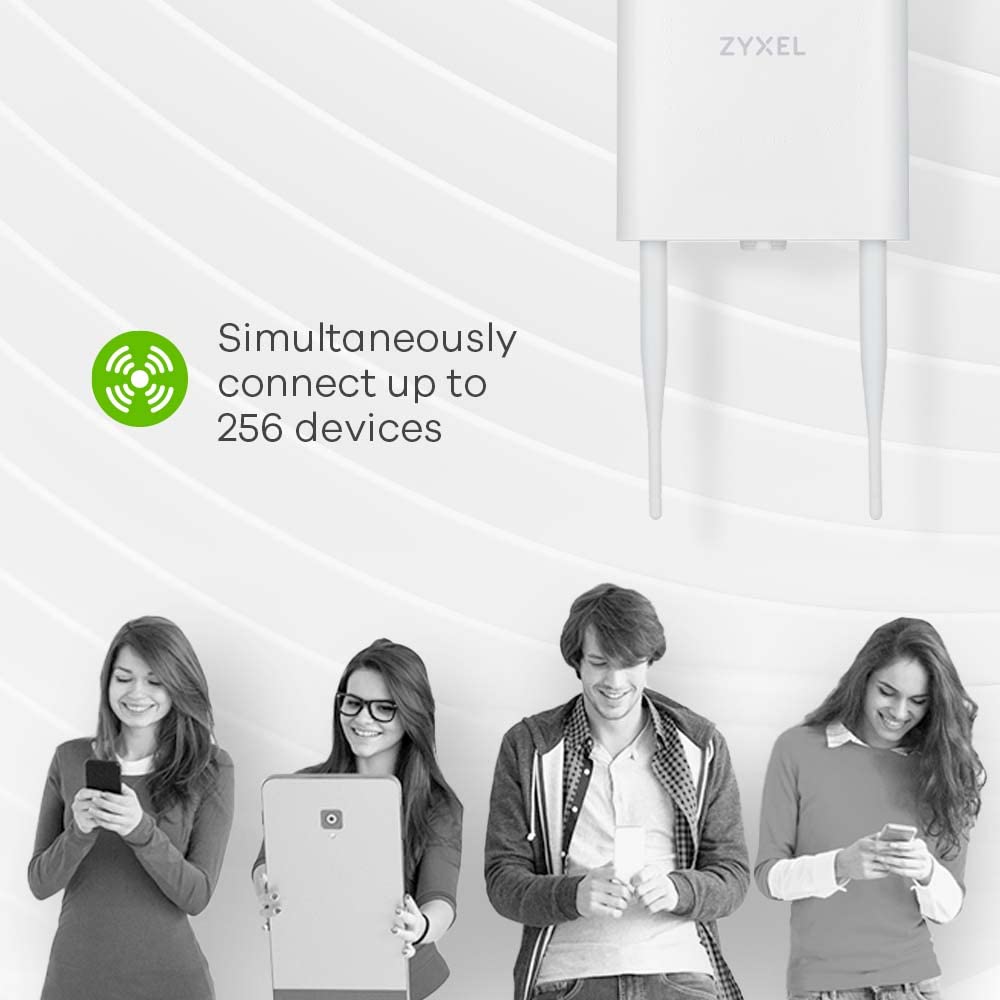 Zyxel WiFi 6 AX1800 Wireless Gigabit Outdoor Access Point | IP55 Rated | Mesh, Seamless Roaming & MU-MIMO | WPA3-PSK Security | Cloud, App or Direct
