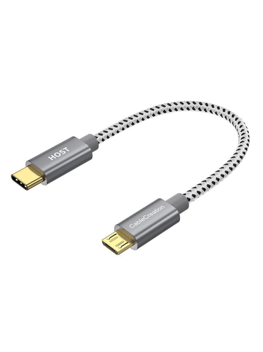 CableCreation Short USB C to Micro USB Cable 0.65 FT, Braided USBC to MicroUSB OTG 480Mbps Cord for Wall Chargers, MacBook Pro, Air, Galaxy S22, S21