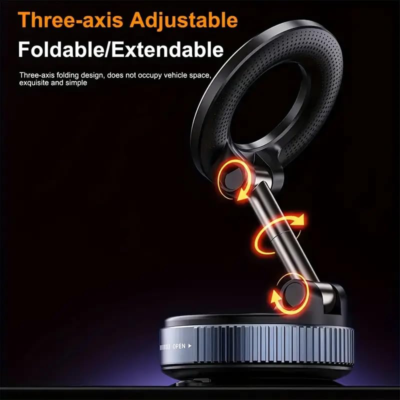 Magnetic Car Phone Holder with Suction Cup Mount - Foldable Phone Stand for Dashboard & Windshield, Compatible with All Smartphones