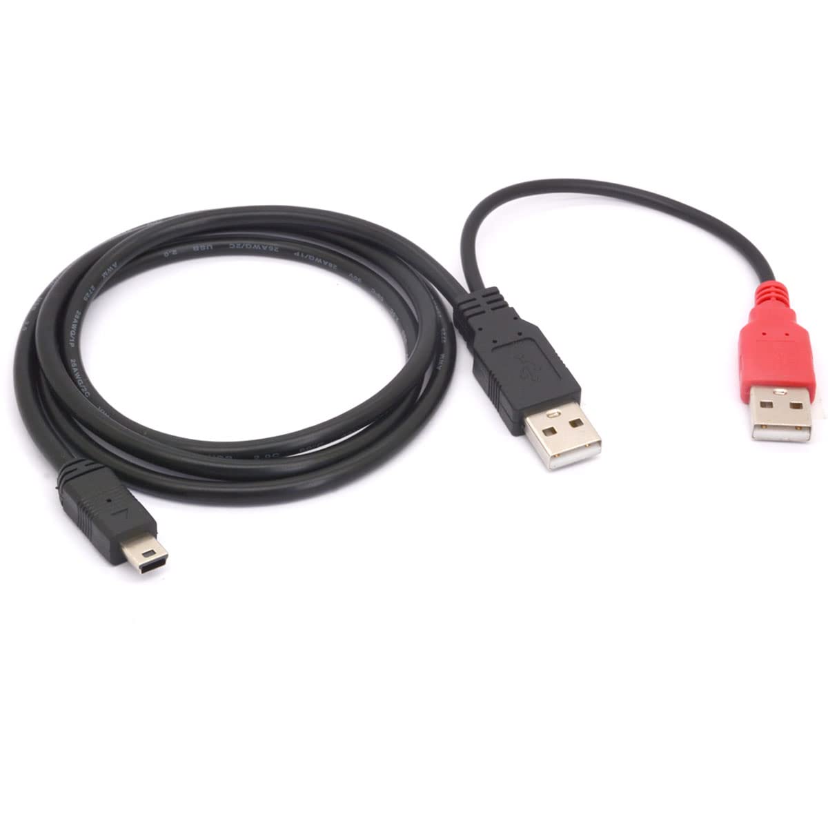 HUHANGGod Mini B USB 2.0 Type A Male to Dual USB 2.0 A Male Y Splitter Cable for Delivers Extra Power to External HDD Hard Disk Drives, DVD, CD