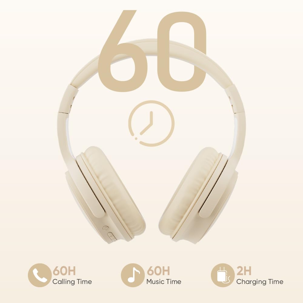 Gankoii Wireless Headphones, Bluetooth Over Ear Headsets with Microphone, Hi-Fi Audio, 60H Playtime, Touch Control, Foldable Lightweight, On-Ear…