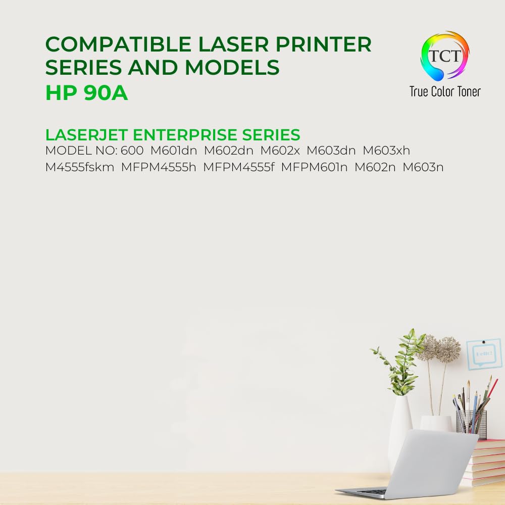TCT 90A Toner Cartridge - Compatible Replacement for HP 90A CE390A Black Works with HP LaserJet Enterprise M4555 MFP, 600 M601 M602 M603 Printers