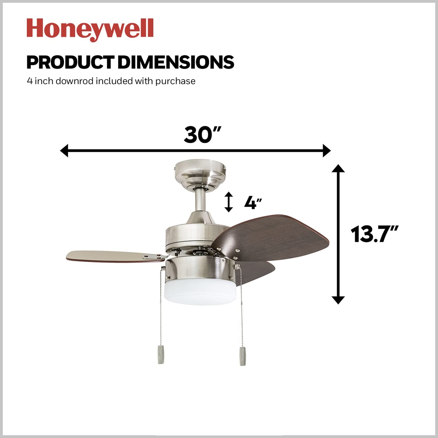 Honeywell Ceiling Fans Ocean Breeze Modern 30 Inch Ceiling Fan with Light