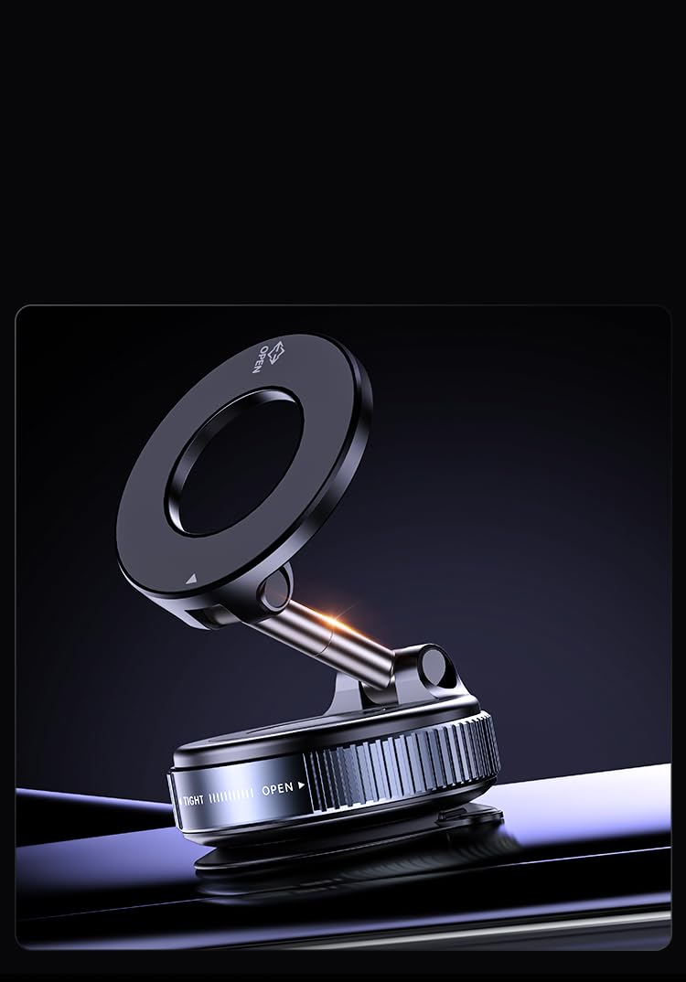 Magnetic Car Phone Holder with Suction Cup Mount - Foldable Phone Stand for Dashboard & Windshield, Compatible with All Smartphones
