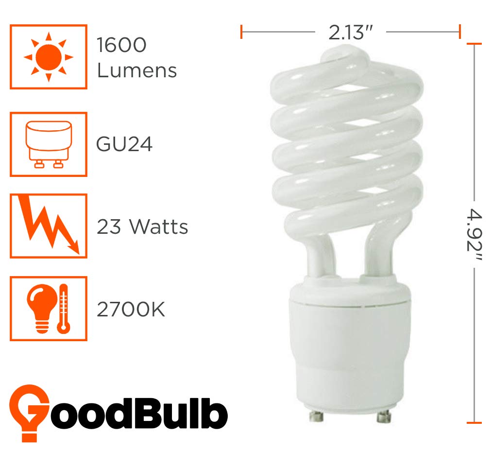 GoodBulb 23-Watt CFL Bulbs 2700K Warm White Light GU24 Base 1600 Lumens 82 CRI 10000 Life Hours (Pack of 10)