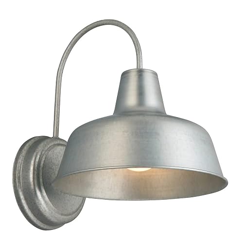 Design House Mason Farmhouse Gooseneck Barn Light, Outdoor Exterior Porch or Patio Wall Light Fixture, Galvanized Gray Paint, 10 Inch Diameter