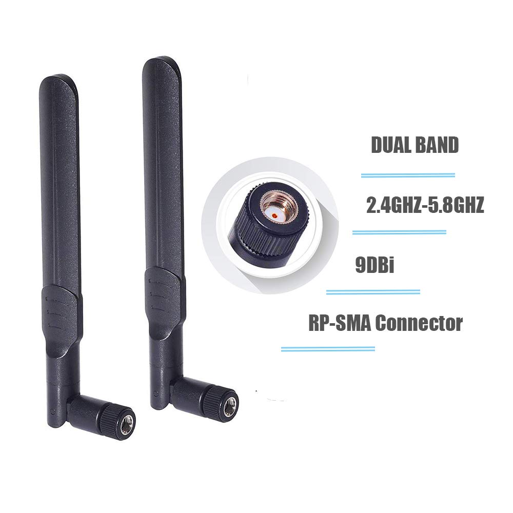 EJOYS 9dBi Dual Band WiFi Antenna RP SMA Male 2.4GHz, 5Ghz,5.8Ghz U.FL/IPEX to RP SMA Female Pigtail Cable for Mini PCIe Card Wireless Routers PC