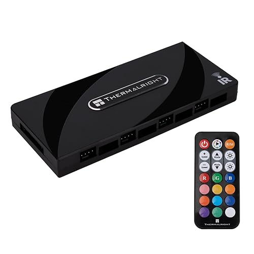 Thermalright ARGB and Fan HUB X8 IR Black Hub Controller Support 8 Groups of CPU Fans,3Pin PC ARGB Controller and 4Pin PWM Fan,with LED Remote