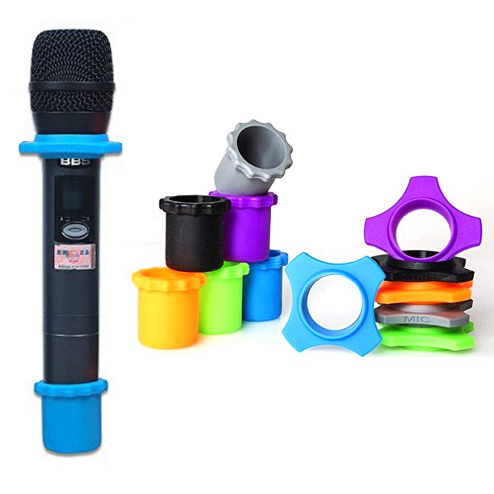 YTYKINOY 6 Sets Wireless Handheld Microphone Shakeproof Anti-Rolling Mic Protection Silicone Ring & Bottom Rod Sleeve Holder Stand for KTV Device (6