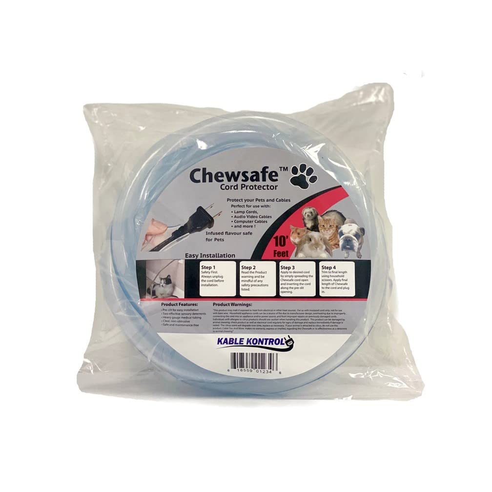 Chewsafe Pet Cord Cover Anti-Chew Cable Sleeve for Dogs, Cats, Rabbits - 2 Pcs 10ft - Non-Toxic Bitter Apple Infused Cable Protector, Pets, Bunny
