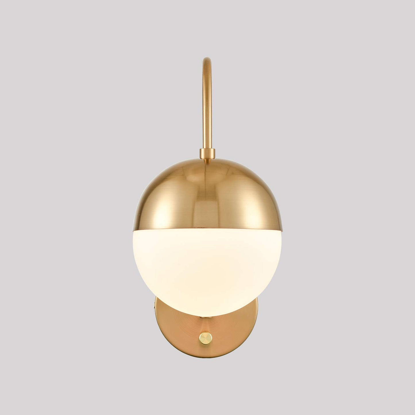 TENGIANTS Mid Century Modern Wall Sconce with Switch Gold Wall Lamp Brass Finished Plug in Wall Light with Opal White Glass Globe Wall Sconce