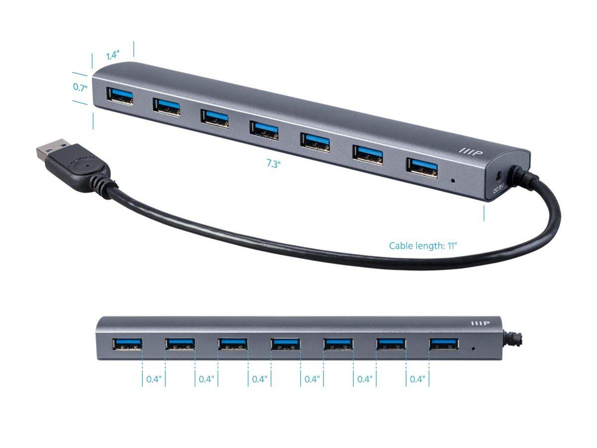 Monoprice USB 3.0 Hub with AC Adapter | 7-Port, Aluminum