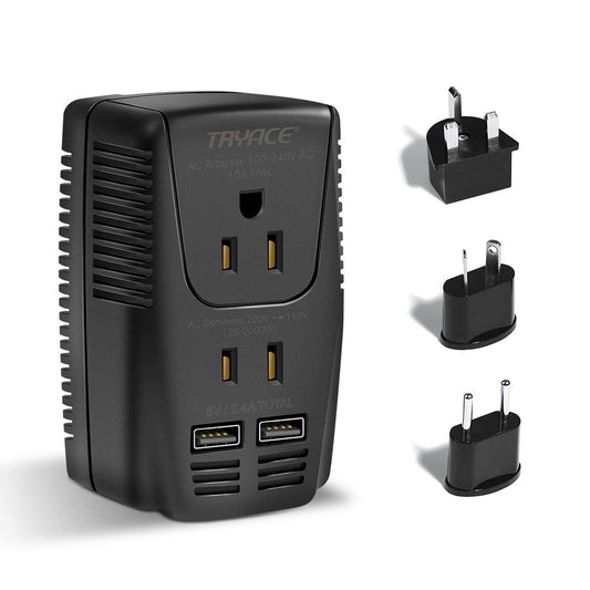 TryAce 2000W Travel Voltage Converter Step Down 220v to 110v Power Converter for Hair Dryer Curling Iron Straightener, 10A Power Adapter with 2 USB…