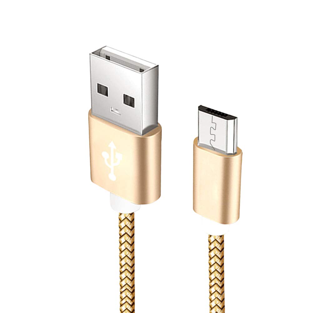 Hemobllo 3m Micro USB Nylon Braided USB Cable Charging Cable Cord Extra Long Tangle-Free Data Cable for Android (Gold)