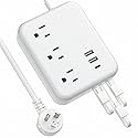 Travel Power Strip with USB Ports, 3 Built-in Cables, Flat Plug Extension Cord, 3 Outlets 6 USB with 5 FT Flat Extension Cord, Compact for Hotel