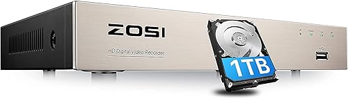 ZOSI 8CH 1080P Surveillance DVR Video recorders with 1TB Hard Drive Supports 4-in-1 HD-TVI CVI CVBS AHD 960H Security Cameras, Motion Detection