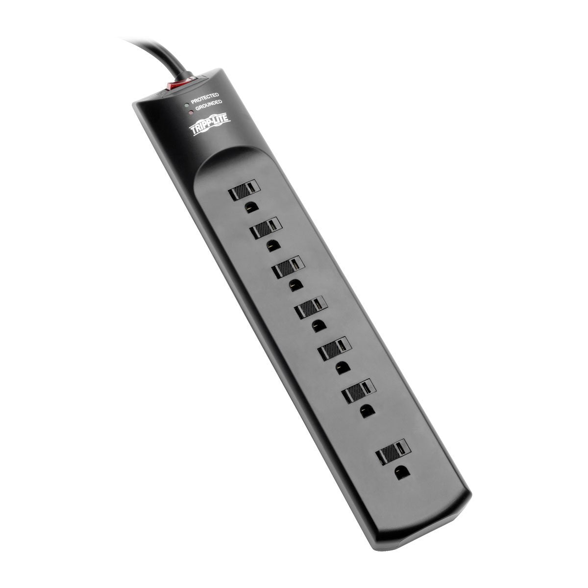 Tripp Lite TAA Compliant 7 Outlet Surge Protector Power Strip, 7ft Cord, Right Angle Plug, & $75,000 INSURANCE (SUPER7BTAA) Black