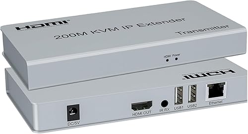 Optimal Shop 656ft/200m HDMI USB Extender RJ45 IP Network KVM Over IP Extender Over Cat5e Cat6 HDMI KVM Extender with Wide IR by TCP/IPm for PC HDTV