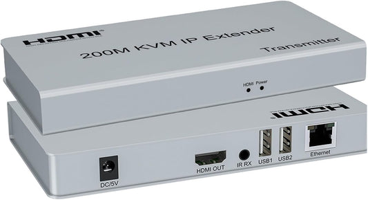Optimal Shop 656ft/200m HDMI USB Extender RJ45 IP Network KVM Over IP Extender Over Cat5e Cat6 HDMI KVM Extender with Wide IR by TCP/IPm for PC HDTV