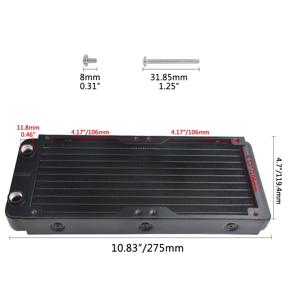 BXQINLENX 10 Pipe Aluminum Heat Exchanger Radiator for PC CPU CO2 Laser Water Cool System Computer 240mm